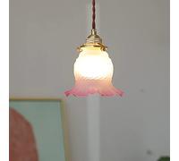 Amen Retro Flower Shape Personality Pendant Lights Creative Frosted Glass Lampshade Hanging Lamp E27 Single Head Hanging Wire Adjustable Height Chandelier Children's Room Bedside Decoration