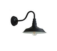 Amen Retro Simple Gooseneck Barn Light Outer Black and Inner White Lampshade Design Wall Mount Light Waterproof and Rustproof Outdoor Wall Lamp for The Front Door Path Foyer