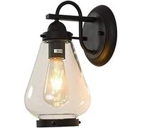 Amen Style Outdoor Waterproof Black Antique Wall Sconce, Vintage Glass Lampshade Wall Light, E27 Wall Lamp Lighting Fixture for Bar, Porch, Stair, Villa, Balcony, Garden