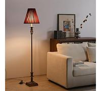 Amen Vintage Iron Electroplating Floor Lamp - Red Fabric Shade Standing Light - Resin Base Table Lamp for Bedroom, Living Room, Study Room, Office