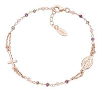Amen Women's Bracelet Made of 925 Sterling Silver and Pink and Taupe Amaranth Crystals. Bracelet length: 18 cm + 2 cm extension. The reference is bro10rarto3