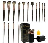 Améne Professional Makeup Brushes: 15 pcs Set Premium Synthetic Travel Make-up Brush Set With Case, Foundation Powder Brush Cosmetic Eyeshadow, Blender Sponge Gift Box (Brown)