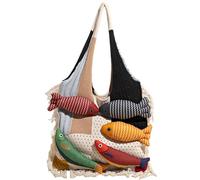 AMENGJ Crochet Bags for Women Crochet Handbag Women Patchwork Large Capacity Shoulder Knitted Beach Tote Bags(White)