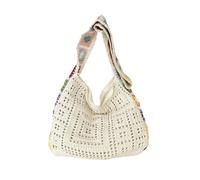 AMENGJ Crochet Bags for Women Women's Crochet Bag Flowers Knitted Handbags Large Capacity Woven Shoulder Bags(Beige No Flowers)