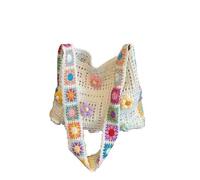AMENGJ Crochet Bags for Women Women's Crochet Bag Flowers Knitted Handbags Large Capacity Woven Shoulder Bags(Beige With Flowers)