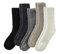 AMENLAN Women Fuzzy Slipper Socks Winter Microfiber Soft Cozy Plush Fluffy Socks Warm Comfy Thermal Home Sleeping Socks, 5 Pair White Deep Gray, One size