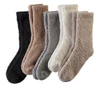AMENLAN Women Fuzzy Slipper Socks Winter Microfiber Soft Cozy Plush Fluffy Socks Warm Comfy Thermal Home Sleeping Socks, 5 Pairs Colors C, One size