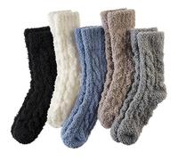 AMENLAN Women Fuzzy Slipper Socks Winter Microfiber Soft Cozy Plush Fluffy Socks Warm Comfy Thermal Home Sleeping Socks, Blue/Grey/White/Black/Khaki, Small-9