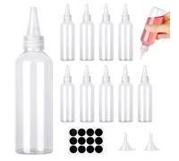 Amentalove 12PCS 100ml Squeezy Bottles with Nozzles, Small Squeeze Bottle, Squeezy Sauce Bottles, Clear Plastic Condiment Bottle with Funnels Labels for Sauce Oil Ketchup DIY Crafts