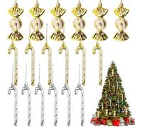 Amentalove 18Pcs Glitter Plastic Candy Cane Christmas Tree Decorations, 14cm Candy Ornaments with Hanging Thread Gold for Xmas Party Supplies