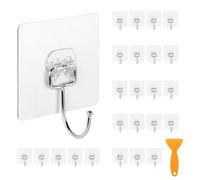 Amentalove 25PCS Self Adhesive Hooks with Scraper, Stick on Hooks 44 lb/ 20kg (Max) Heavy Duty Strong Sticky Hooks for Hanging, Towel Hooks Waterproof Transparent Wall Hooks for Home Bathroom