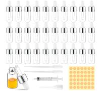 Amentalove 30PCS Mini Dropper Bottle 3ml, Empty Mini Lab Dropping Bottles, Refillable Pipette Dropper Bottle Silver, Small Glass Dropper Bottles with Sticker for Essential Oils Perfume Cosmetic Liquid