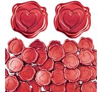 Amentalove 50 PCS Wax Seal Stickers Red, Envelope Seal Stickers Self Adhesive, Vintage Olive Branch Embossed, Wax Seal Stamp Stickers for Envelope Wedding Invitation Gift Birthday Christmas (Heart)