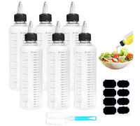 Amentalove 6PCS 250ml Squeezy Bottles with Nozzles, 8oz Squeezy Bottles with Scale, Sauce Bottle, Plastic Squeeze Bottle, Clear Condiment bottles with Labels Brush for Sauce Oil Ketchup DIY Crafts
