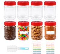 Amentalove 8PCS 400ml Plastic Storage Jars with Screw Lids, Screw Top Plastic Containers, Round Clear BPA-Free Airtight Food Storage Containers with Brush & Labels for Kitchen, Spices, Sweets, Herbs