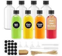 Amentalove 8PCS Glass Shot Bottles with Lids, 3.4oz /100ml Glass Ginger Shot Bottles, Reusable Small Glass Bottle with Labels Pen Hang Tag Brush Funnel for Juice Alcohol Ginger
