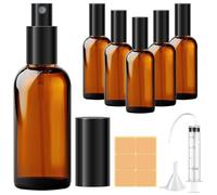 Amentalove Amber Glass Spray Bottles, 4PCS 100ML Empty Fine Mist Spray Bottle with Syringe for Cleaning Essential Oils Perfume Cosmetic Sprays, Portable Travel Small Spray Bottle with Funnel Label