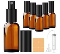 Amentalove Amber Glass Spray Bottles, 6PCS 30ML Empty Fine Mist Spray Bottle with Syringe for Cleaning Essential Oils Perfume Cosmetic Sprays, Portable Travel Small Spray Bottle with Funnel Label