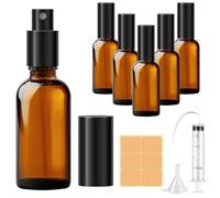 Amentalove Amber Glass Spray Bottles, 6PCS 50ML Empty Fine Mist Spray Bottle with Syringe for Cleaning Essential Oils Perfume Cosmetic Sprays, Portable Travel Small Spray Bottle with Funnel Label