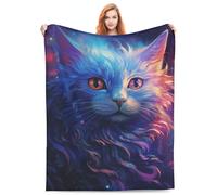 amepay Abstract Space Cat Blanket Gifts for Cat Lovers Colorful Galaxy Cat Flannel Throw Blankets for Home Couch Bed Sofa Soft Fuzzy Lightweight Decor All Season 60x50 Inches
