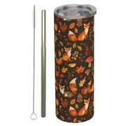 amepay Autumn Fox Stainless Steel Insulated Tumbler with Lid - 20oz Cozy Fall Travel Mug, Reusable Metal Straw & Brush, Double-Wall Vacuum Bottle Cup for Hot Cold Drinks,Gifts