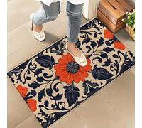 amepay Bold Red Floral Indoor Door Mat - Stylish 17x29.5in Non-Woven Fabric Floor Doormat with Vintage Flower Dark Leaf Design, for Porch Insider,Bedroom,Living Room - Modern Decor Rug Gitfs