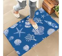 amepay Coastal Seashell Blue Indoor Door Mat - Stylish 17x29.5in Non-Woven Fabric Floor Doormat with Coral Shells Design, for Porch Insider,Bedroom,Living Room - Nautical Beach Decor Rug Gitfs