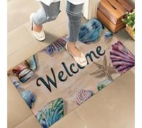 amepay Coastal Seashell Welcome Indoor Door Mat - Stylish 17x29.5in Non-Woven Fabric Floor Doormat with Shells Starfish Design, for Porch Insider,Bedroom,Living Room - Nautical Beach Decor Rug Gitfs