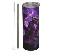 amepay Cool Dragon Stainless Steel Insulated Tumbler with Lid - 20oz Purple Animal Lightning Travel Mug, Reusable Metal Straw & Brush, Double-Wall Vacuum Bottle Cup for Hot and Cold Drinks,Gifts