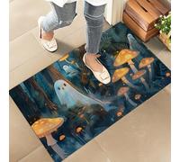 amepay Cute Ghost Indoor Door Mat - Stylish 17x29.5in Non-Woven Fabric Floor Doormat with Mushroom Forest Design, for Porch Insider,Bedroom,Living Room - Halloween Festival Gothic Decor Rug Gifts