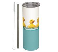 amepay Cute Rubber Duck Stainless Steel Insulated Tumbler with Lid - 20oz Yellow Ducks Travel Mug, Reusable Metal Straw & Brush, Double-Wall Vacuum Bottle Cup for Hot and Cold Drinks,Gifts