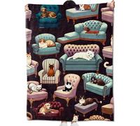 amepay Dog and Cat on Sofa Blanket Gifts for Kids Adult,Cute and Playful Animal Throw Blankets,Soft Comfy Lightweight for Room Couch Bed Modern Adorable Decor,Pet Lover 60x80in