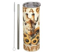 amepay Giraffe Stainless Steel Insulated Tumbler with Lid - 20oz “just a Girl Who Loves Giraffes” Travel Mug, Reusable Metal Straw & Brush, Double-Wall Vacuum Bottle Cup for Hot Cold Drinks,Gifts