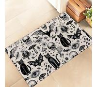 amepay Gothic Black Cat and Skull Indoor Door Mat - Stylish 17x29.5in Non-Woven Fabric Floor Doormat with Vintage Occult Design, for Porch Insider,Bedroom,Living Room - Halloween Goth Decor Rug Gifts