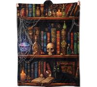 amepay Gothic Library Blanket Gifts for Women Adult Girls,Goth Witches Bookshelf Throw Blankets,Soft Comfy Lightweight for Home Halloween Couch Bed Sofa Decor Skulls Black Cat Potions Design 50x60in