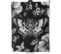 amepay Gothic Moth and Skull Blanket Gifts for Kids Adult Women,Goth Floral Dark Art Flannel Throw Blankets,Soft Comfy Lightweight for Room Couch Bed Sofa Bold Modern Decor,Horror Lovers 60x50in
