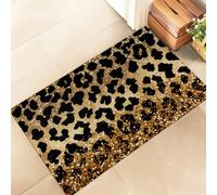 amepay Leopard Print Indoor Door Mat - Stylish 17x29.5in Non-Woven Fabric Floor Doormat with Black Gold Glitter Bling Cheetah Design,for Porch Insider,Bedroom,Living Room - Modern Decor Rug Gifts