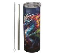 amepay Rainbow Dragon Stainless Steel Insulated Tumbler with Lid - 20oz Colorful Fantasy Travel Mug, Reusable Metal Straw & Brush, Double-Wall Vacuum Bottle Cup for Hot Cold Drinks,Gifts