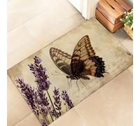 amepay Retro Lavender Butterfly Indoor Door Mat - Stylish 17x29.5in Non-Woven Fabric Floor Doormat with Cute Floral Vintage Design, for Porch Insider,Bedroom,Living Room - Farmhouse Decor Rug Gifts