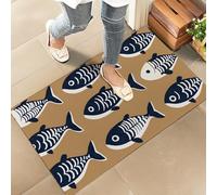 amepay Retro Nautical Fish Indoor Door Mat - Stylish 17x29.5in Non-Woven Fabric Floor Doormat with Vintage Blue Beige Fishes Design,for Porch Insider,Bedroom,Living Room - Modern Decor Rug Gifts