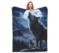 amepay Snowy Mountain Wolf Blanket Gifts Moonlit Night Wolves Flannel Throw Blankets for Home Decor Couch Bed Sofa Soft Fuzzy Lightweight for All Season 50x40 Inches