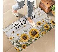 amepay Sunflower and Bees Welcome Indoor Door Mat - Stylish 17x29.5in Non-Woven Fabric Floor Doormat with Cute Wooden Design, for Porch Insider,Bedroom,Living Room - Rustic Farmhouse Decor Rug Gifts