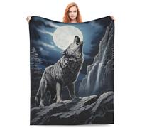 amepay Wolf Blanket Gifts Moon Night Wolves Howl Flannel Throw Blankets for Home Decor Couch Bed Sofa Soft Fuzzy Lightweight for All Season 80x60 Inches