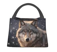 amepay Wolf Insulated Lunch Box for Nature Animal Lovers, Winter Snow Wolves Portrait Pattern Tote Lunchbags, Reusable Cooler Lunchbox & Makeup Bag Gifts for Work, School, Picnic, Office