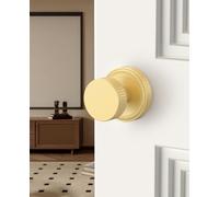 Amerdeco 1 Pack Brushed Gold Privacy Door Knobs with Lock, Door Handles with Champagne Bronze Door Knobs Interior for Bedroom or Bathroom, Heavy Duty Door Lever for Left Right Sided Doors AM054