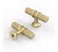 Amerdeco 10 Pack Brushed Gold Cabinet Knobs 2 Inch Zinc Alloy Kitchen Cabinet Knob T Bar Kitchen Cabinet Knob Knurled Cupboard and Wardrobe AM055