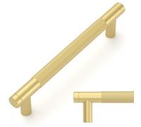 Amerdeco 10 Pack Brushed Gold Knurled Cabinet Pulls 128mm Center to Center Kitchen Cabinet Handles for Drawer Dresser, Cupboard and Wardrobe AM003