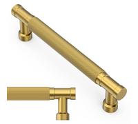Amerdeco 10 Pack Brushed Moderne Brass Cabinet Pulls 5 Inch 128mm | Knurled Pattern, Vintage-Inspired Design, Screws Included, Kitchen Cabinet Hardware, for Cupboards, Drawers and Dressers