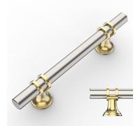 Amerdeco 10 Pack Brushed Nickel & Gold Cabinet Pulls 3.75 Inch 96mm | Smooth Feel, Vintage-Inspired Design, Screws Included, Kitchen Cabinet Hardware, for Cupboards, Drawers and Dressers