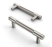 Amerdeco 10 Pack Brushed Satin Nickel Knurled Cabinet Pulls 96mm Hole Center to Center Kitchen Cabinet Handles for Drawer Dresser, Cupboard and Wardrobe UK0040